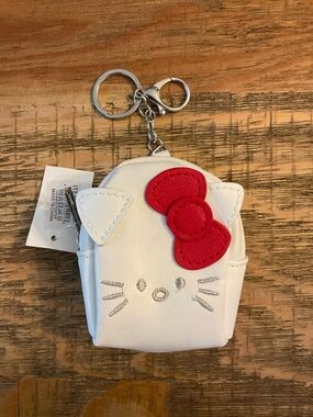 White Hello Kitty Coin Purse Keychain with Red Bow